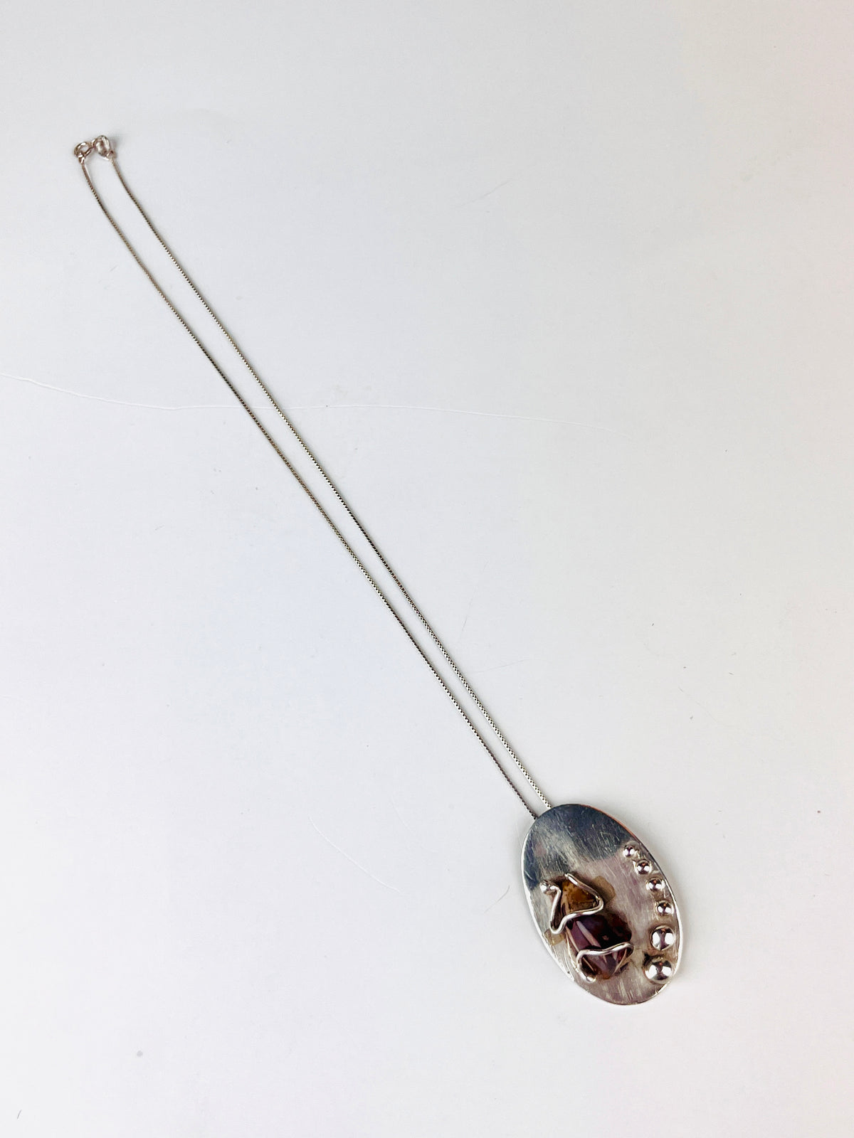 Vintage Handmade Sterling & Agate Modernist Necklace