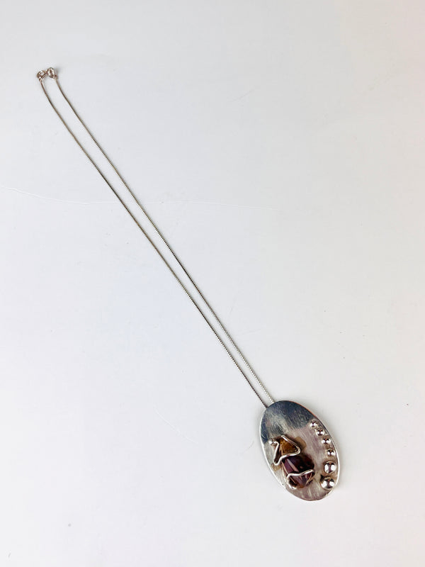 Vintage Handmade Sterling & Agate Modernist Necklace