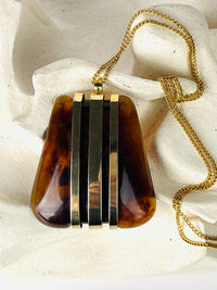 Vintage Amber Lucite Pendant Necklace