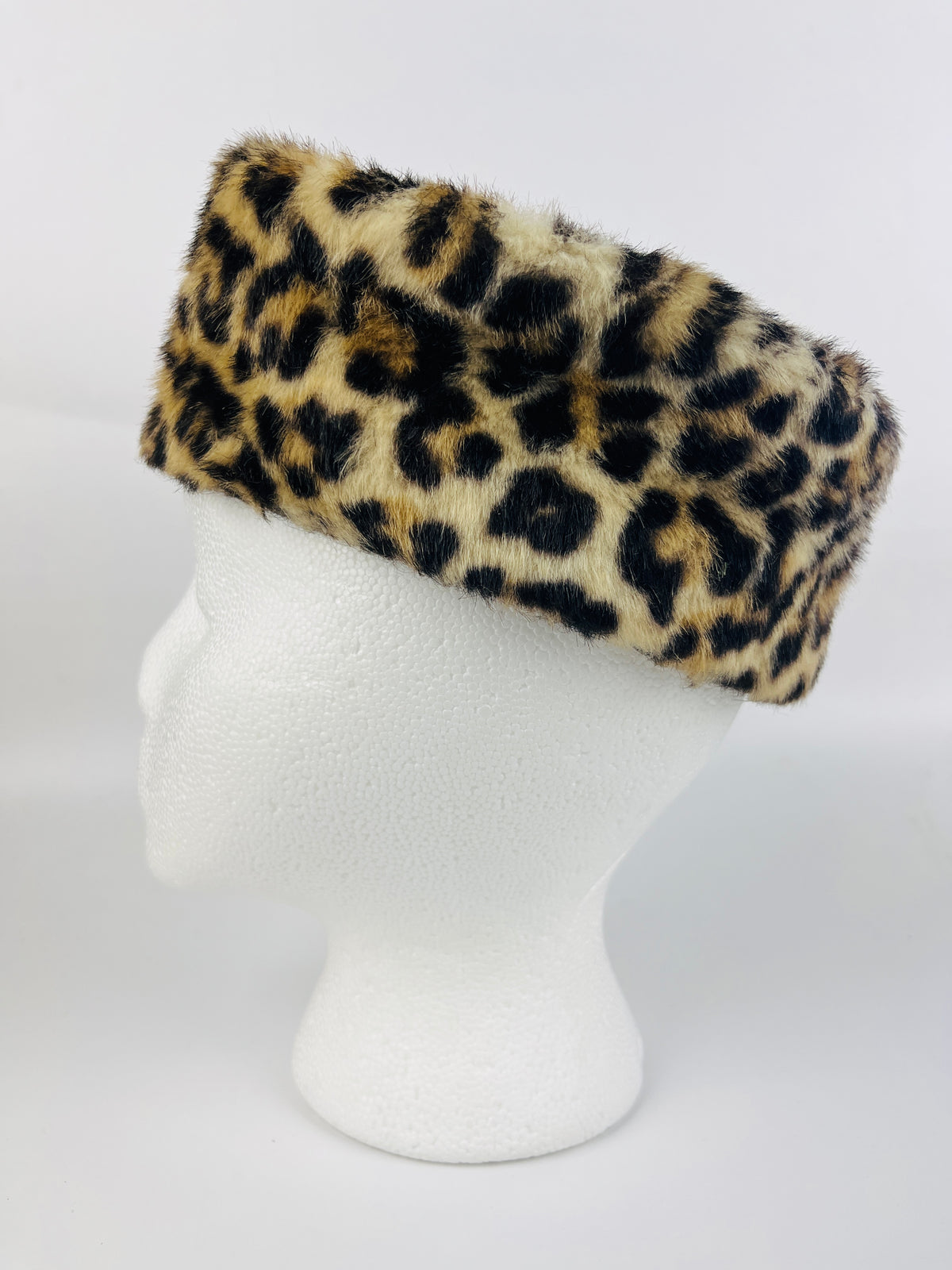 Vintage Leopard Faux Fur Pillbox Hat