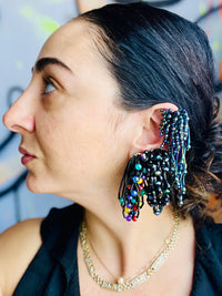 Vintage Black Iridescent Bead Earrings