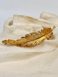 Vintage Gold Tone Feather Brooch