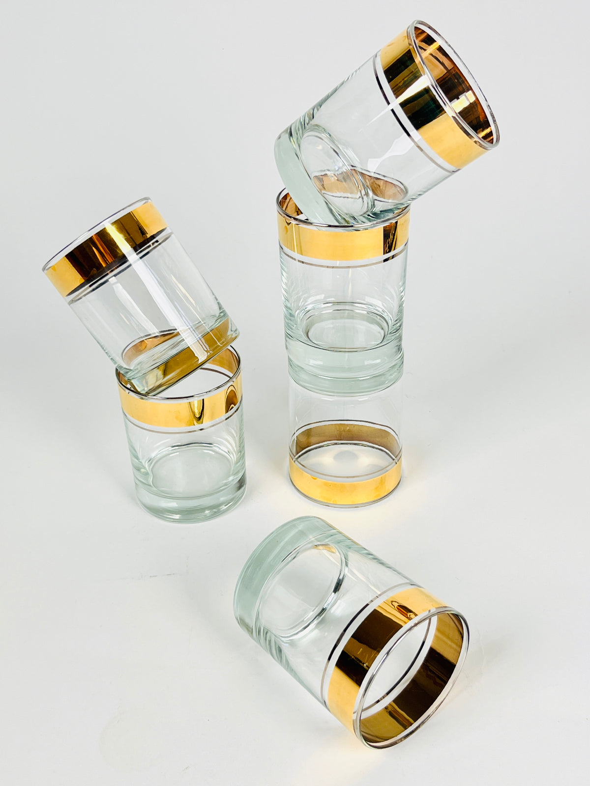 RARE 18k Gold & Platinum Plated Dorothy Thorpe Rocks Glasses, 6pc