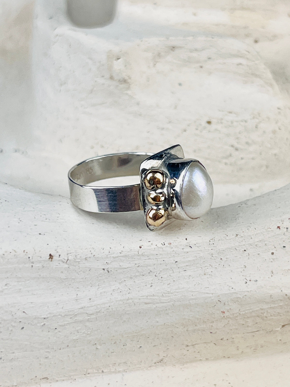 Modernist Sterling Pearl Ring
