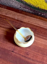 Vintage Porcelain Salt Server & Spoon - Pale Yellow