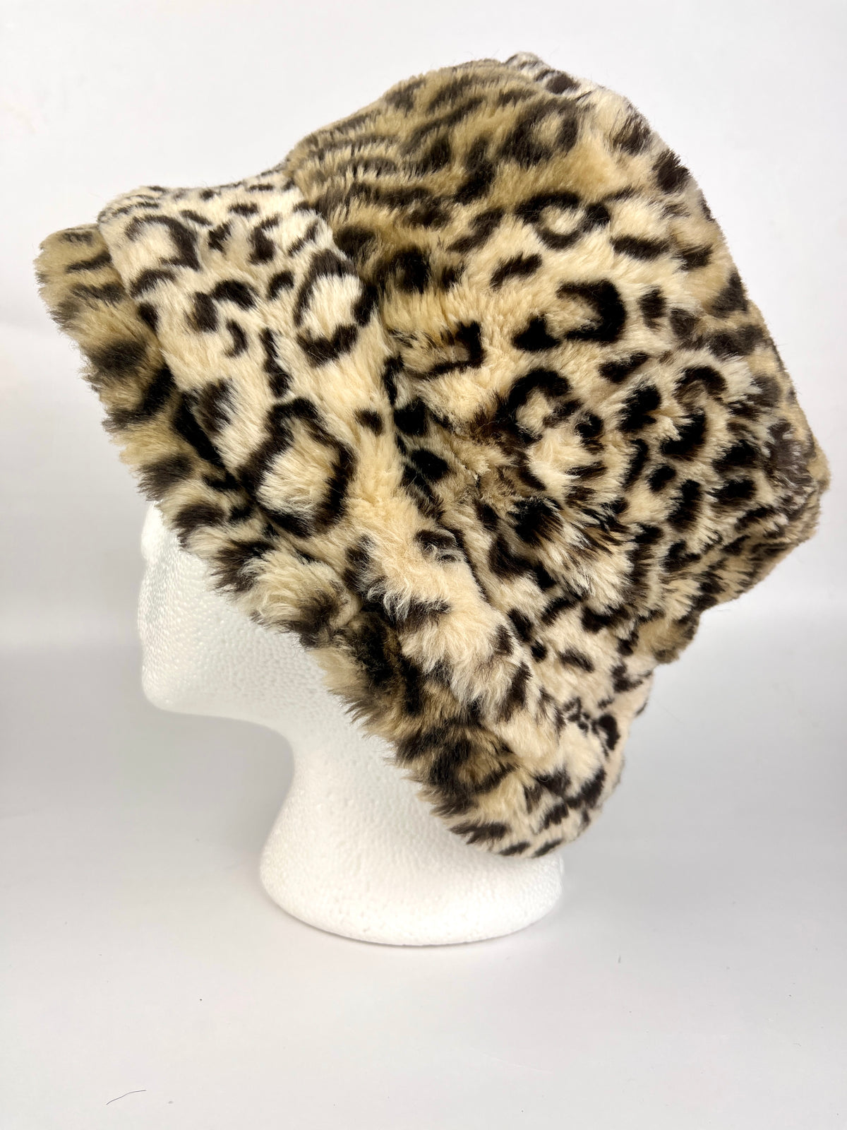 Vintage Leopard Faux Fur Bucket Hat