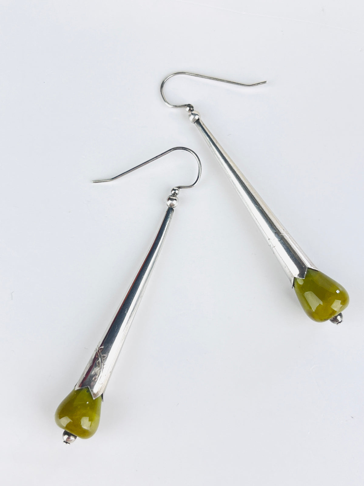 Vintage Sterling & Olive Jade Earrings