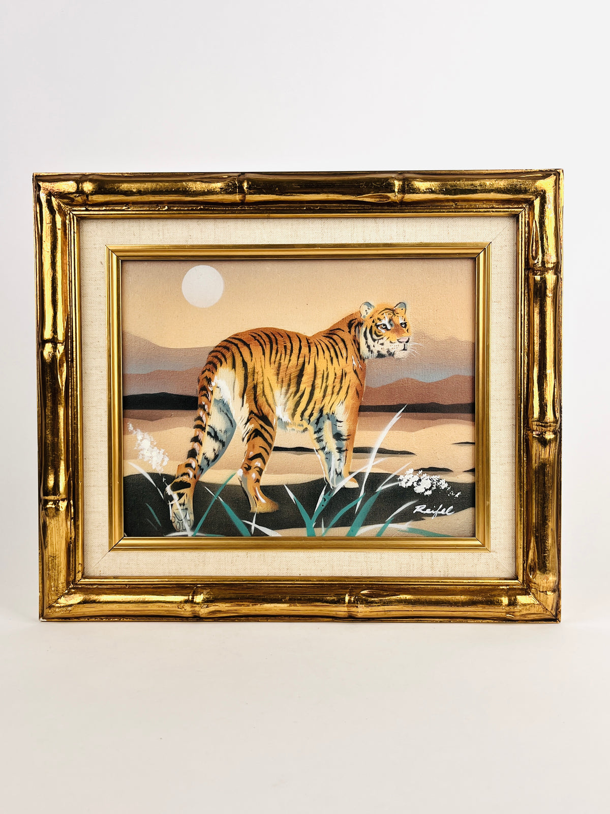 Vintage Hollywood Regency Framed Tiger Painting