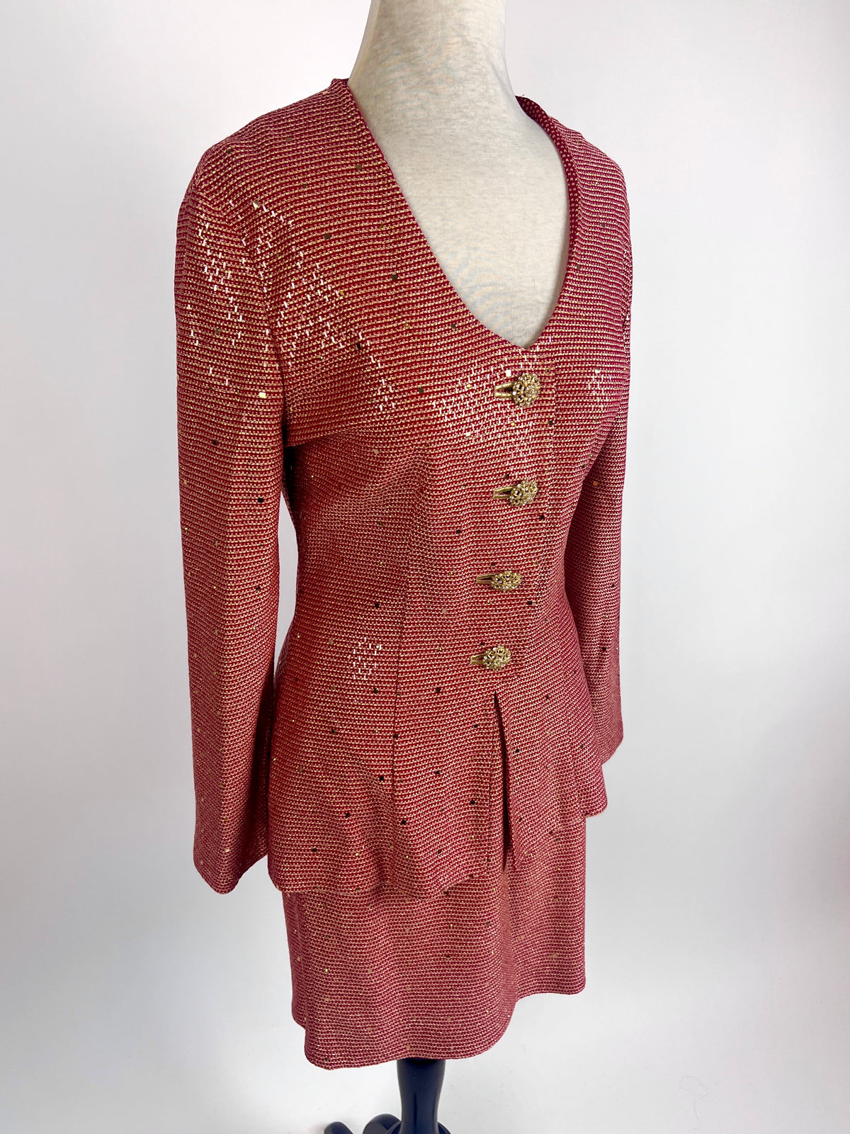 Vintage St. John Couture Red & Gold 2pc Set