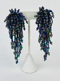 Vintage Black Iridescent Bead Earrings