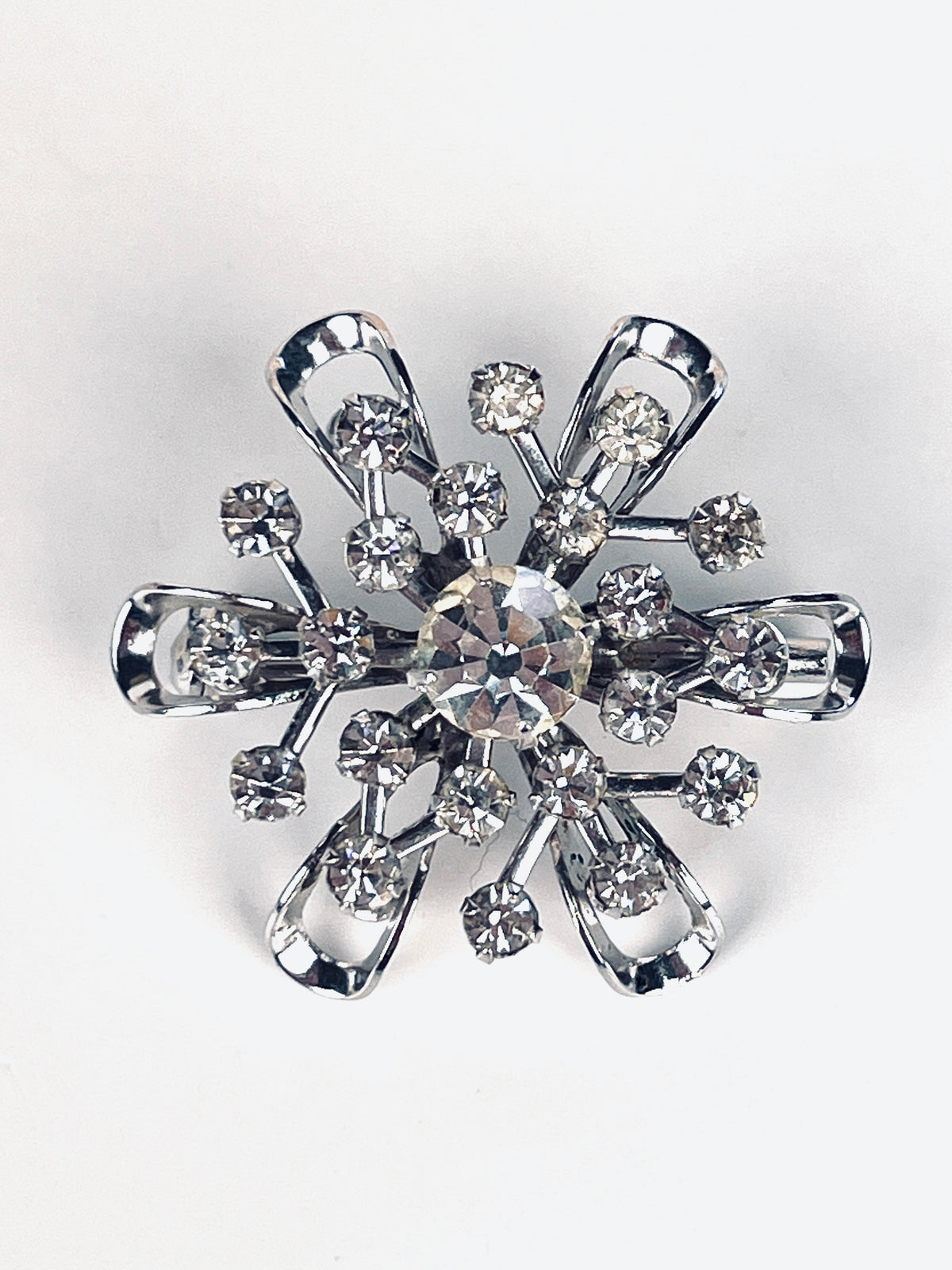 Vintage Silver Tone Rhinestone Brooch