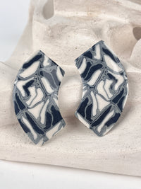 Vintage Nerikomi Porcelain Earrings - Black & White