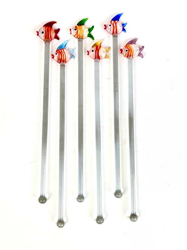 Vintage Blown-Glass Fish Swizzle Sticks