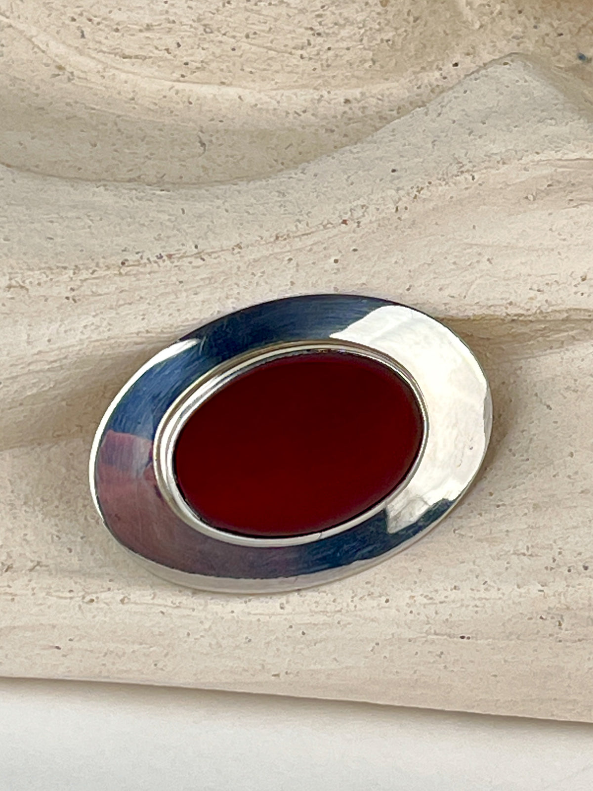 Vintage Modernist Navajo Sterling & Red Jasper Brooch