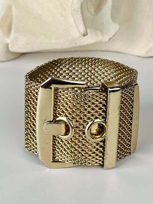 Vintage Gold Metal Belt Mesh  Bar Buckle Skinny Vintage Gold Tone Metal Mesh Skinny Belt 27” Up To 32” Waist  main image 4