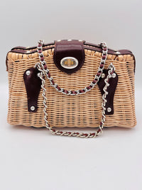 Vintage Woven Wicker and Leather Bag