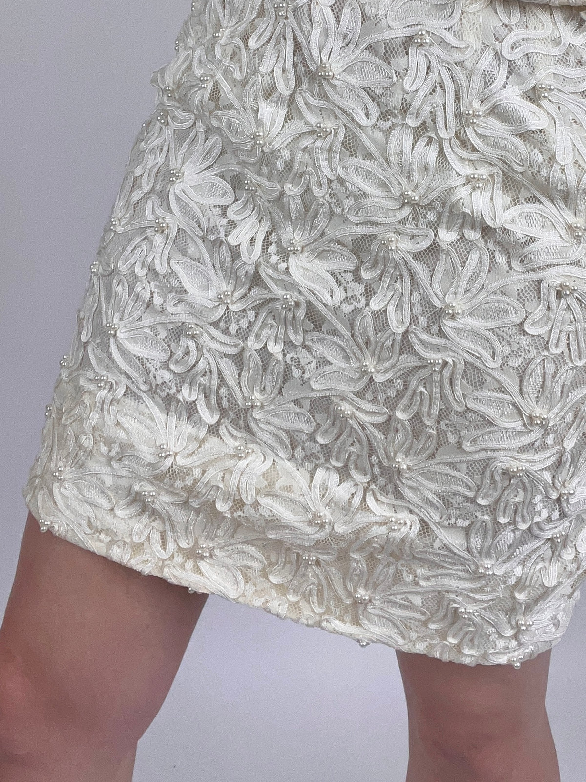 Vintage White Lace & Faux Pearl Top & Skirt Set