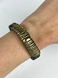 Vintage Leather, Brass & Copper Bracelet - Dark Brown