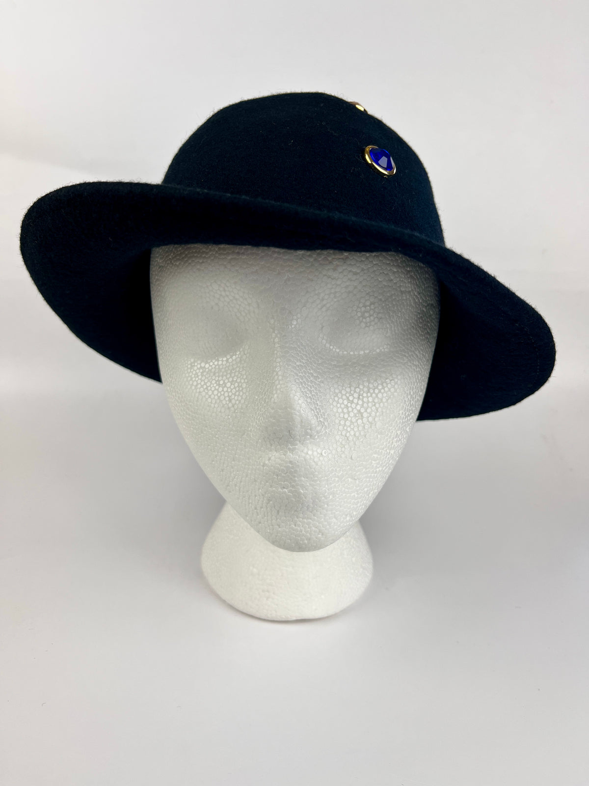 Vintage 90s Black Wool Hat with Faux Gems