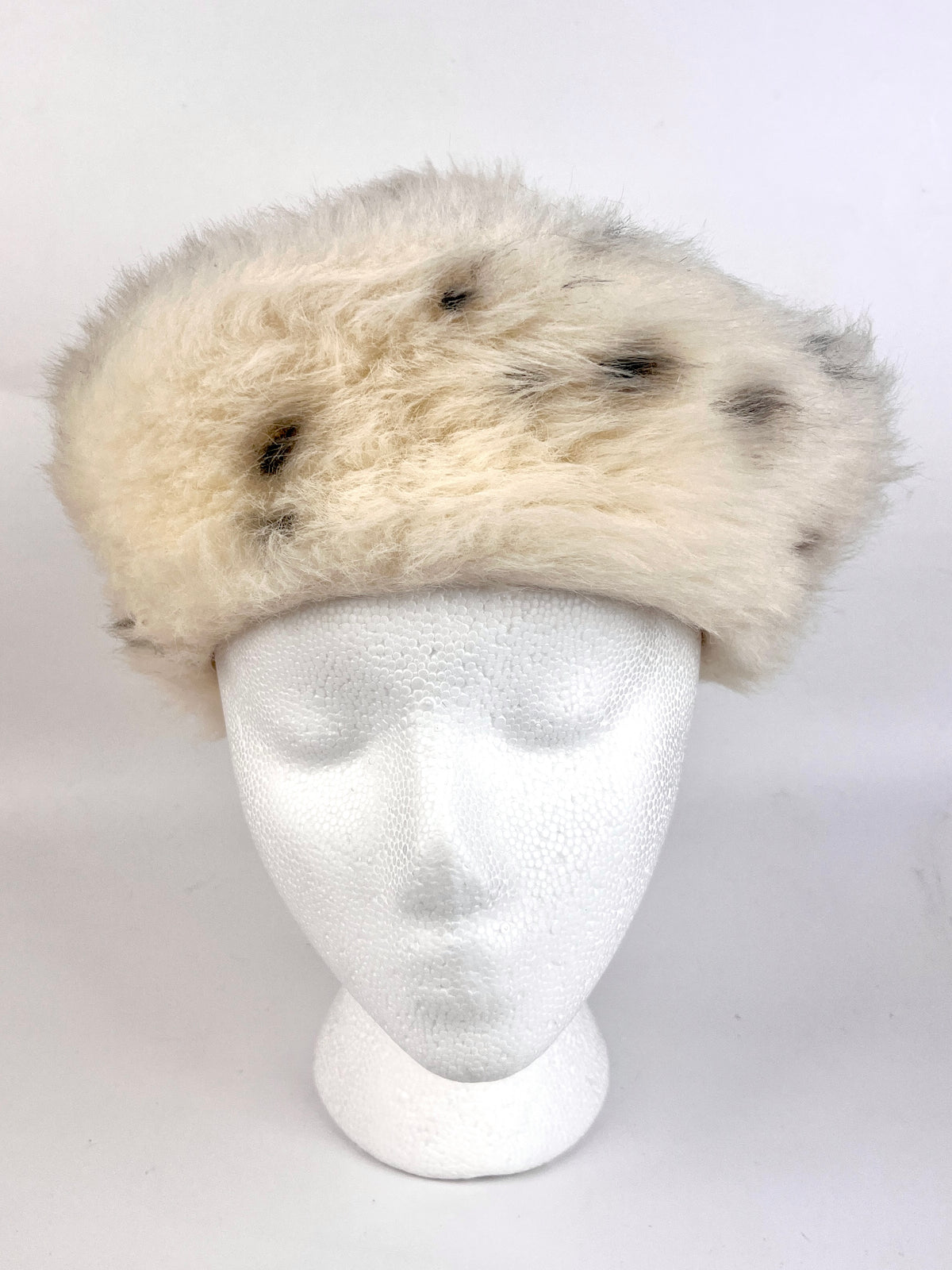 Vintage White Leopard Faux Fur Hat