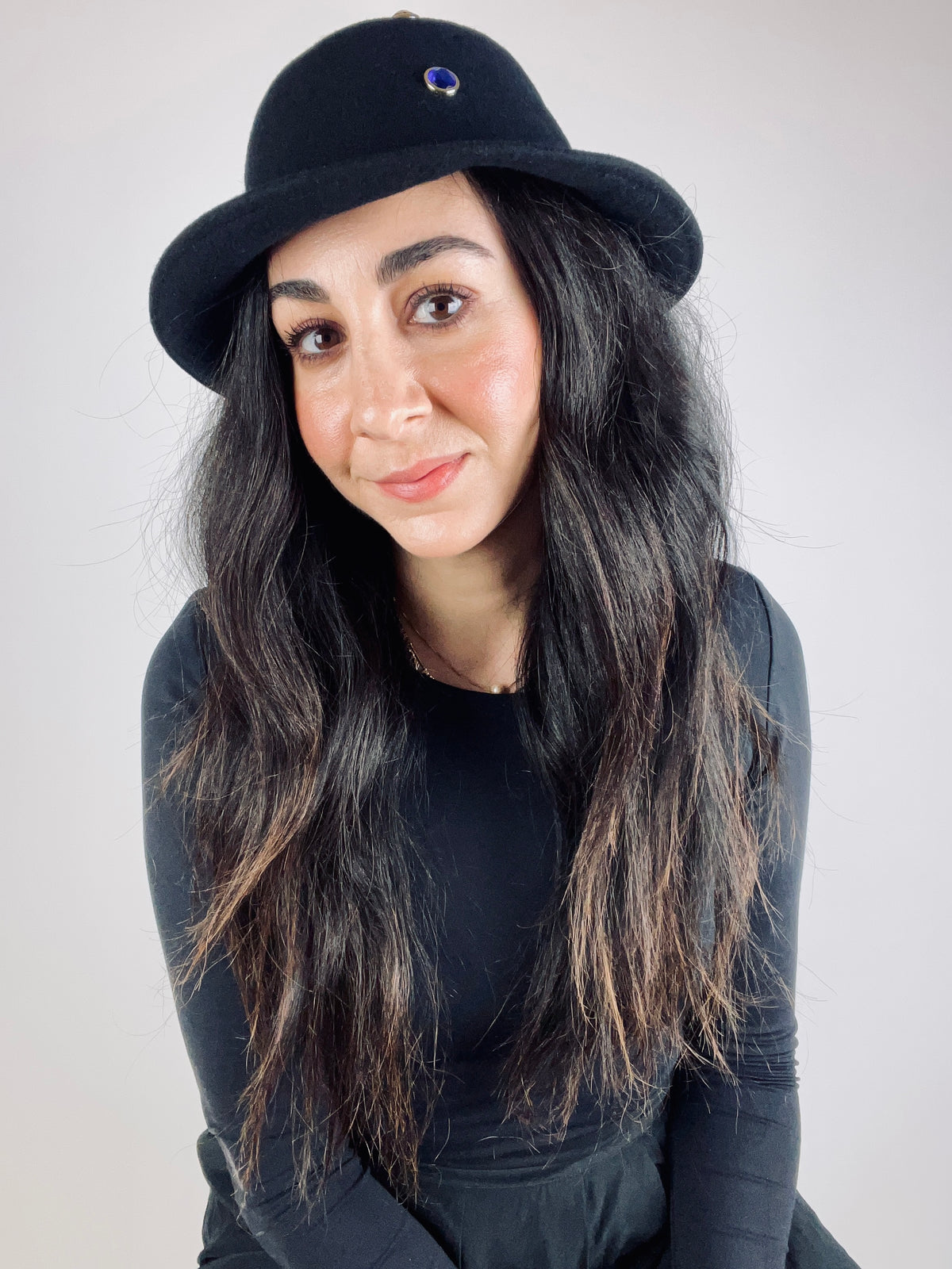 Vintage 90s Black Wool Hat with Faux Gems