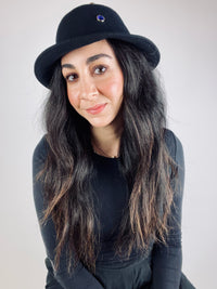 Vintage 90s Black Wool Hat with Faux Gems