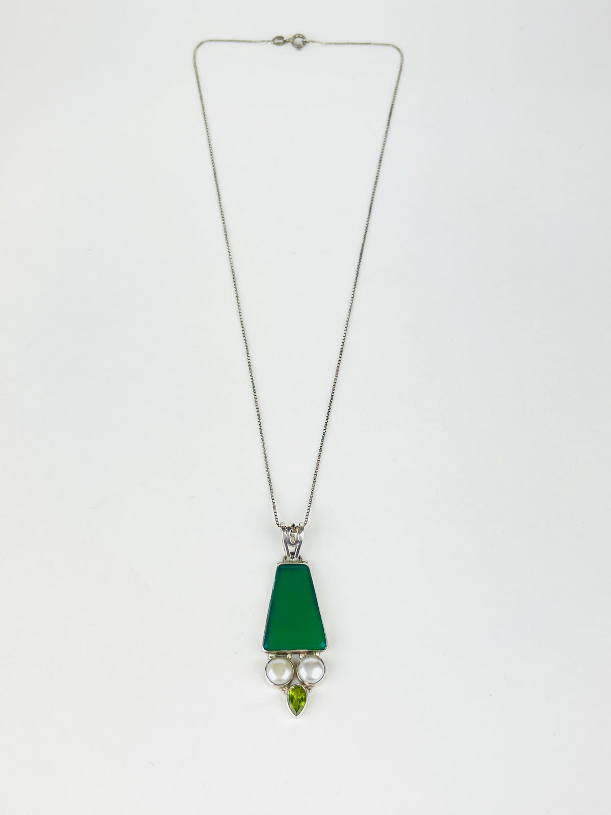 Vintage Sterling, Jade, Pearl, & Peridot Necklace