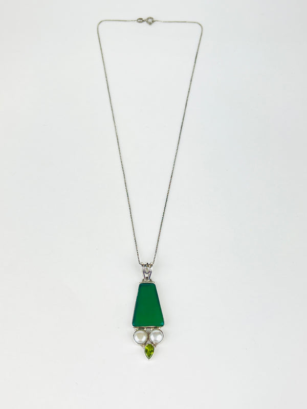 Vintage Sterling, Jade, Pearl, & Peridot Necklace