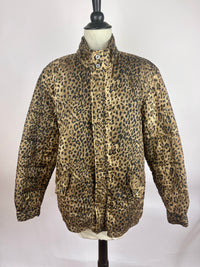 Vintage Quilted Leopard Print Silk Bomber Jacket