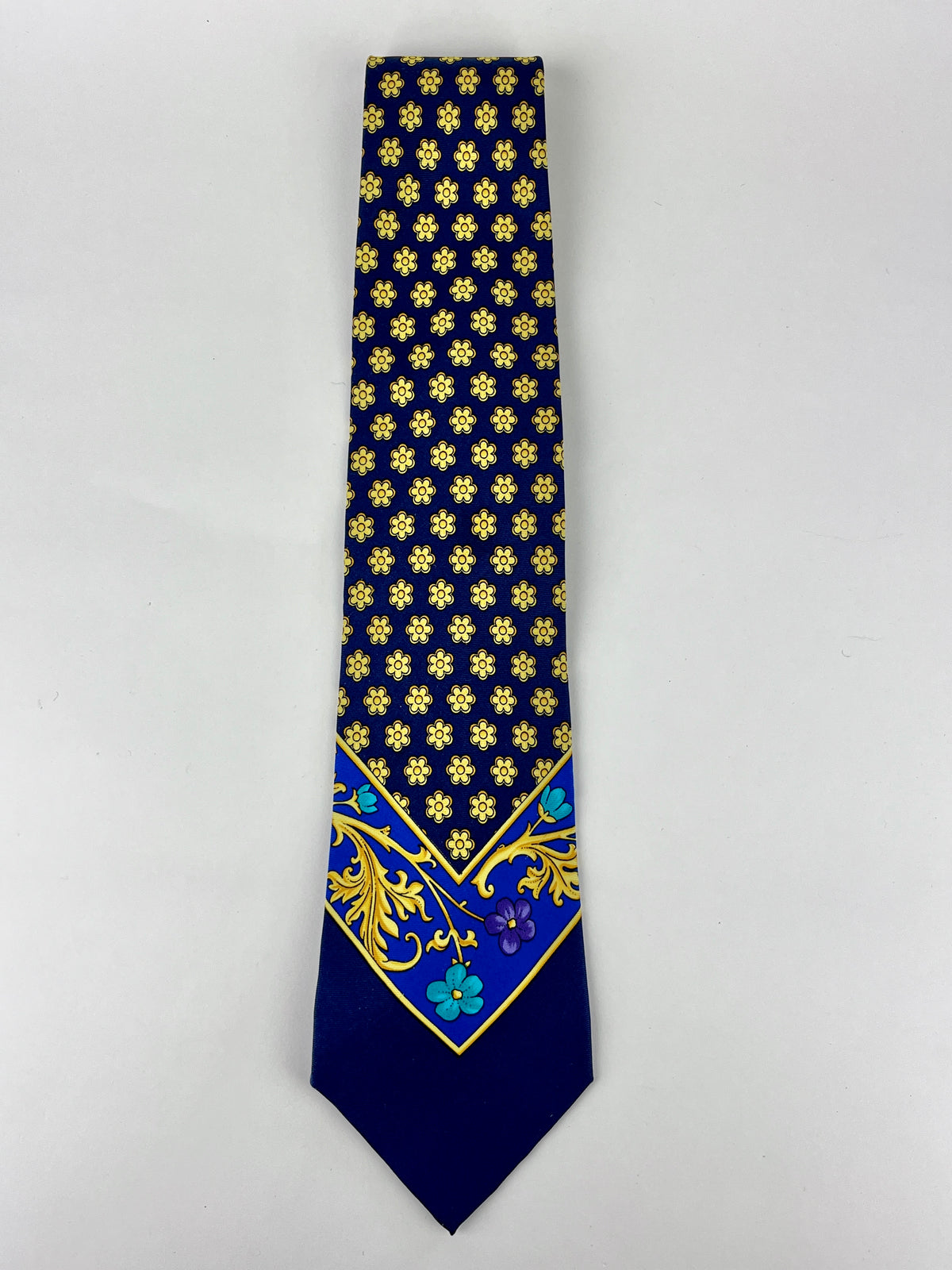 Gianni Versace Vintage 90s Silk Tie, Baroque, Floral, Acanthus Design