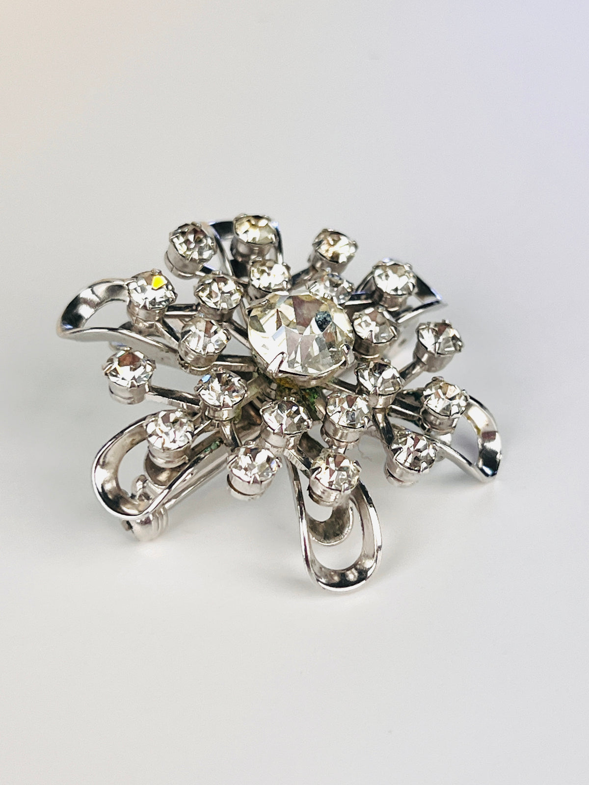 Vintage Silver Tone Rhinestone Brooch