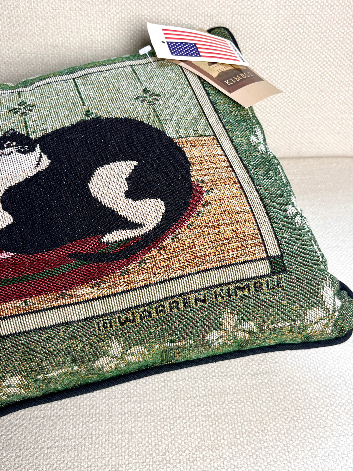 Vintage Cat Needlework Throw Pillow by Warren Kimble
