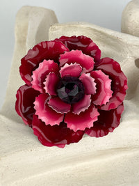 Vintage Enameled Metal Rose Brooch