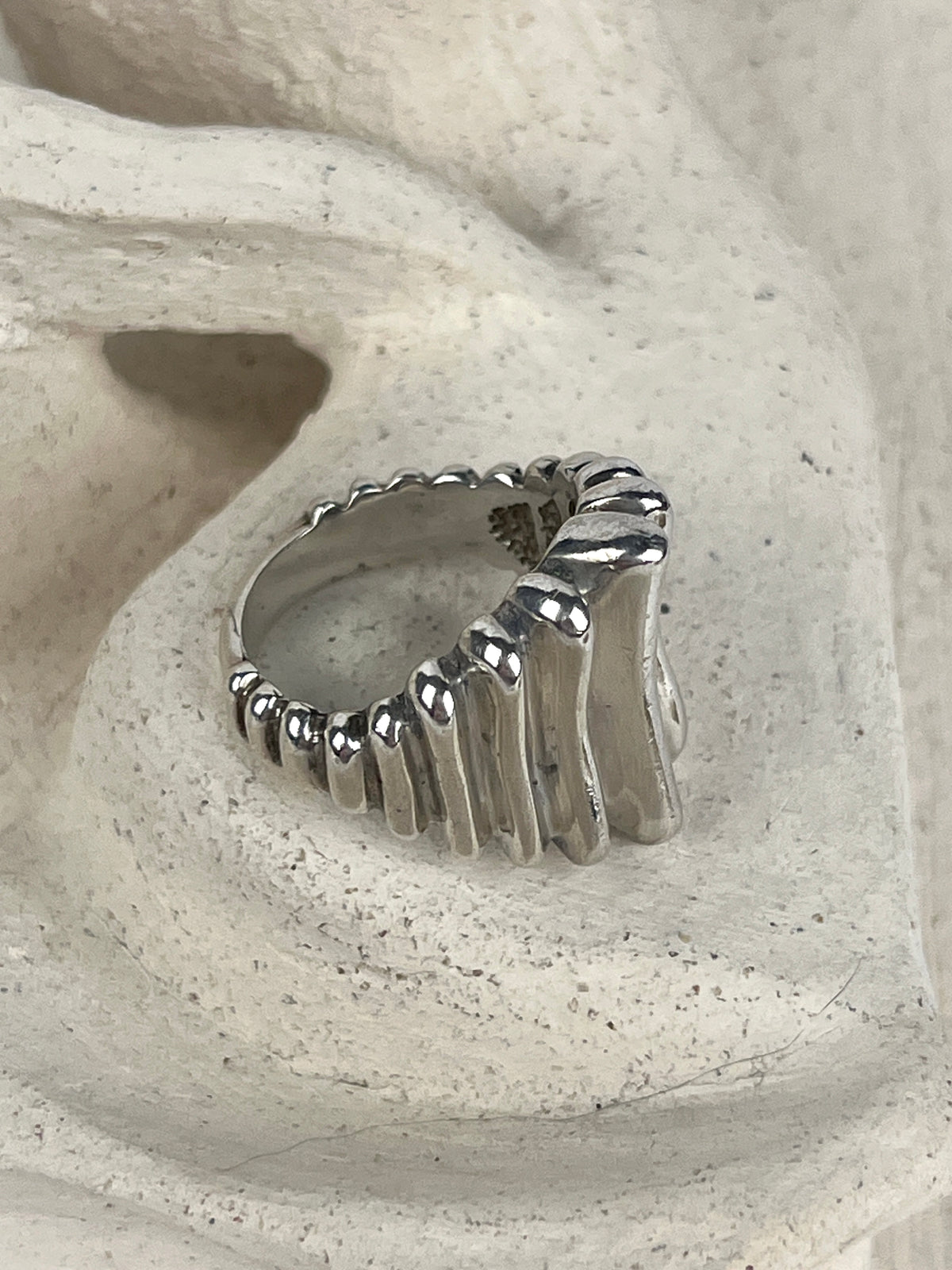 Modernist Ribbed Sterling Ring