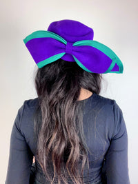 Vintage Colorblock Wool Hat with Bow