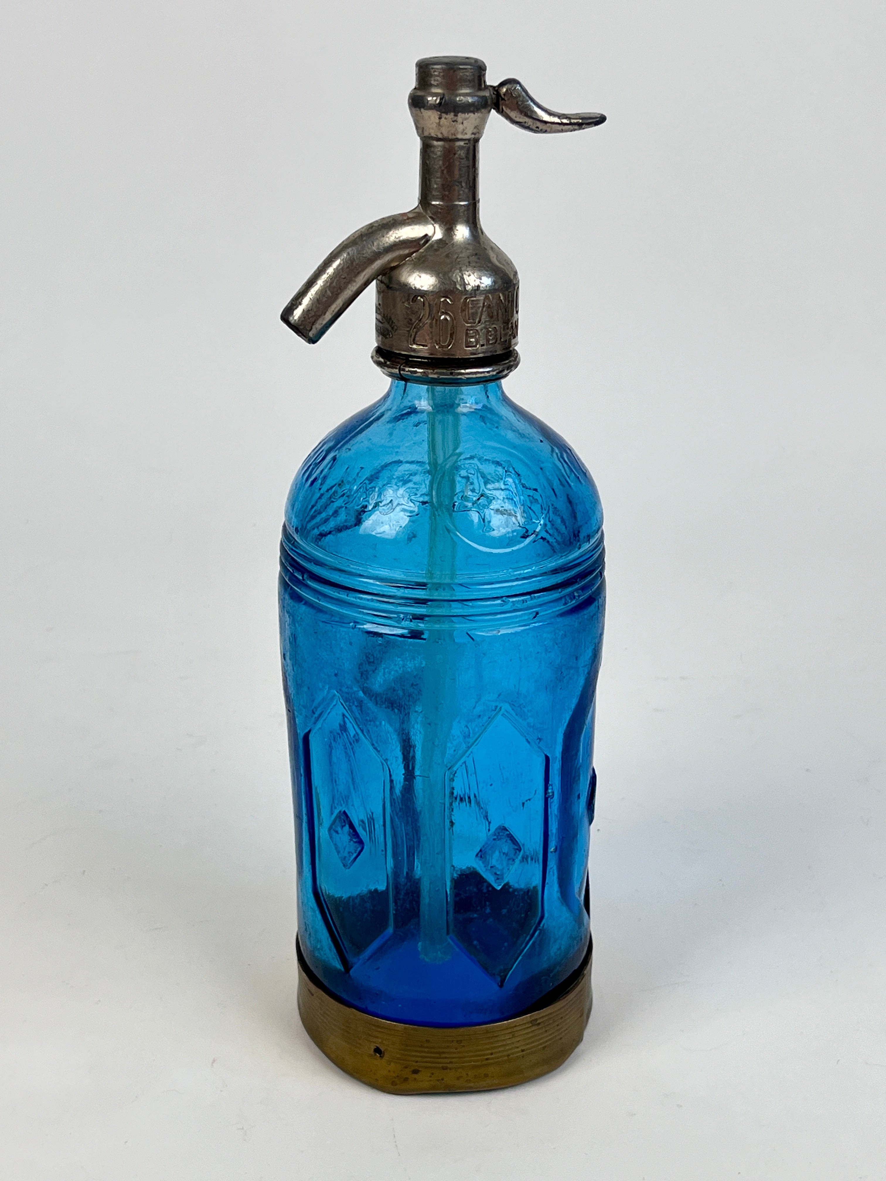 French antique soda siphon. Seltzer bottle. outlets Blue glass. Retro barware