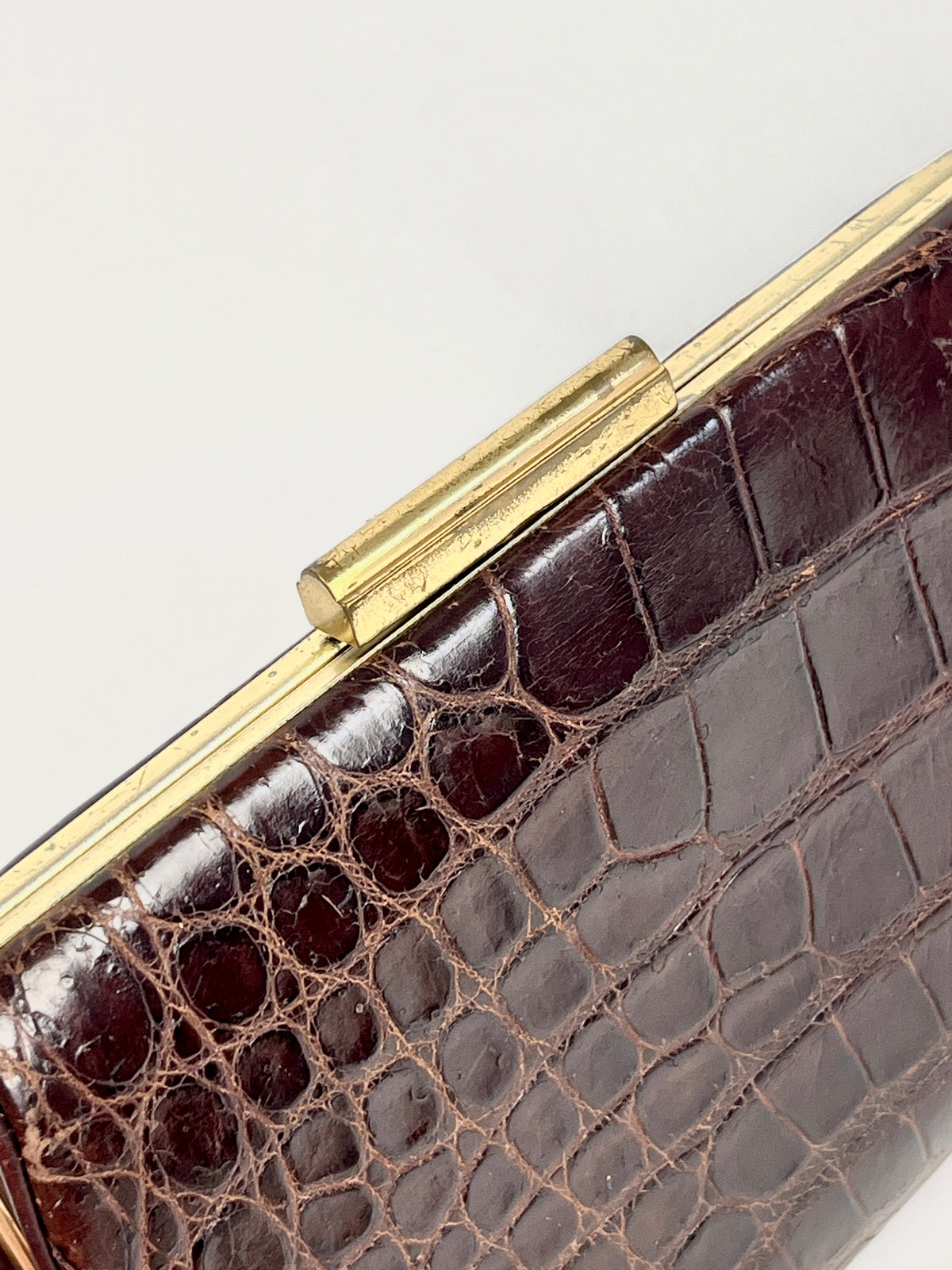 Vintage Chocolate Brown Alligator Clutch