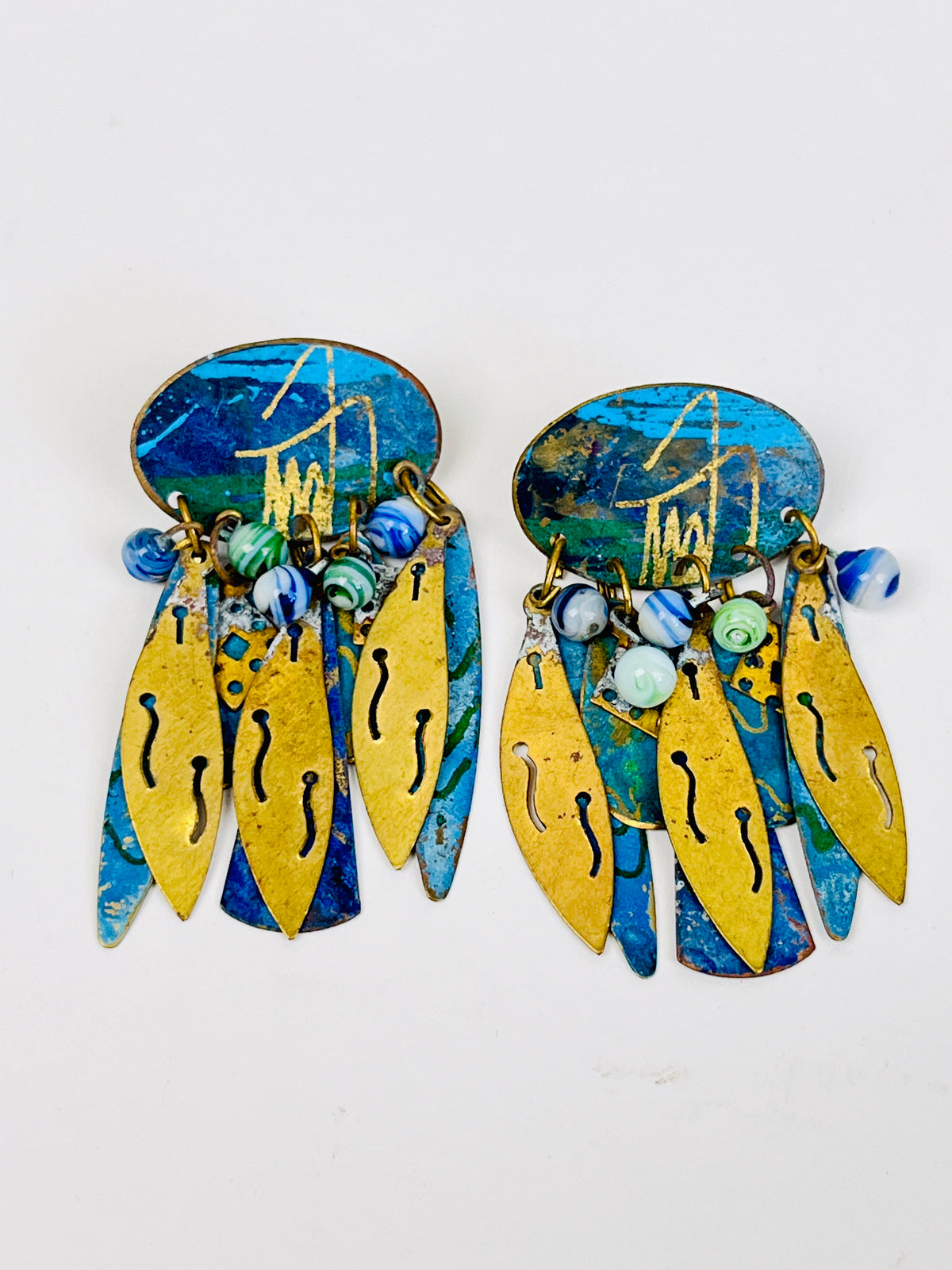 Vintage Painted Brass Earrings