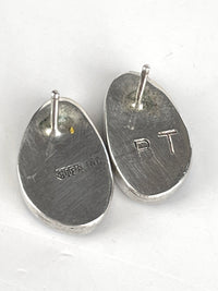 Vintage Native American Blue Stripe Opal Sterling Silver Earrings by Brugh Tsosie