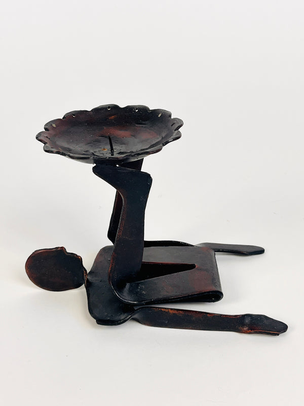 Vintage Figurative Wrought Iron Candle Holder