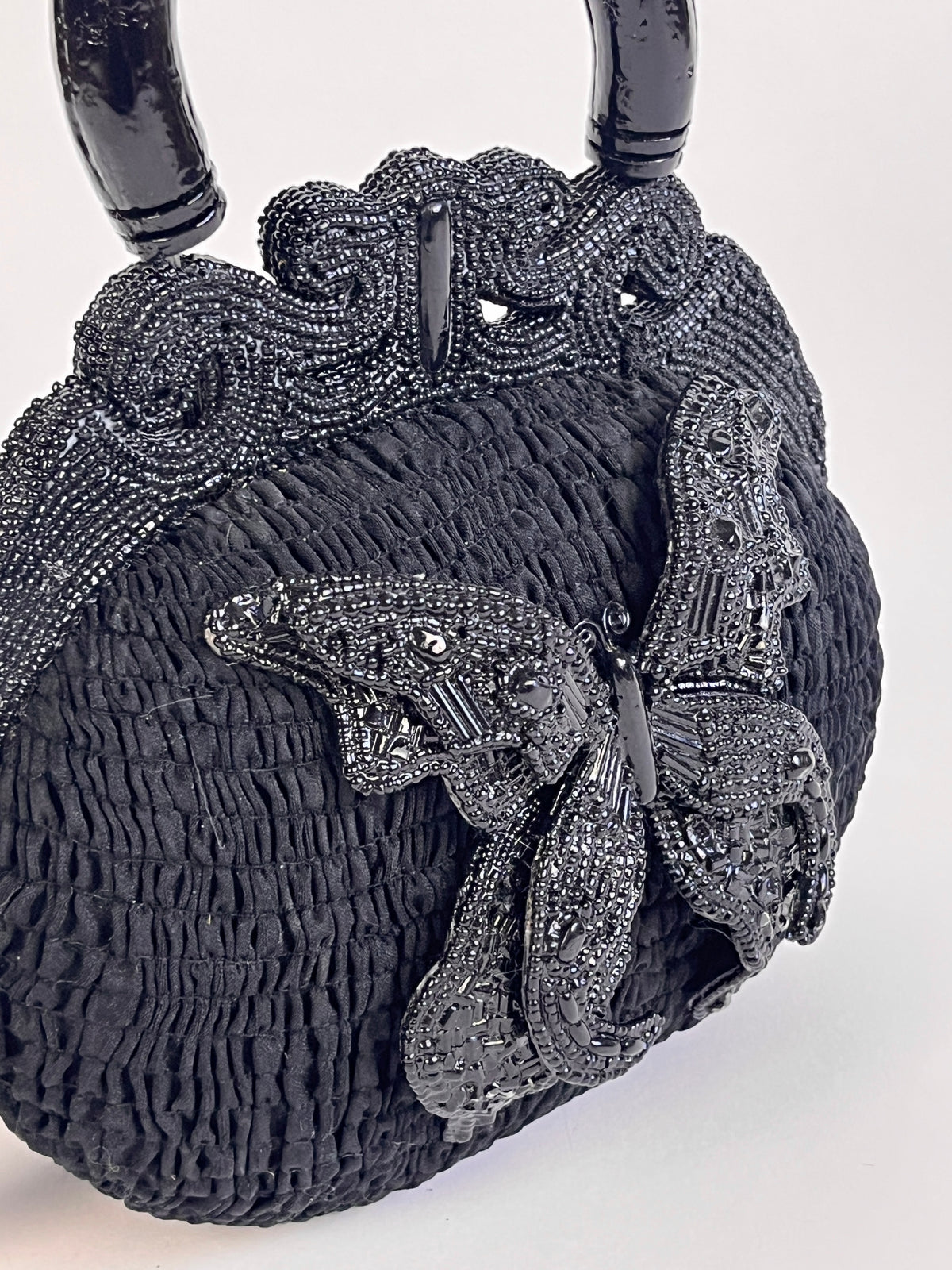 Vintage Black Beaded Butterfly Bag