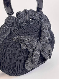 Vintage Black Beaded Butterfly Bag