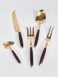 Mid-Century Bronze & Wood Flatware Set