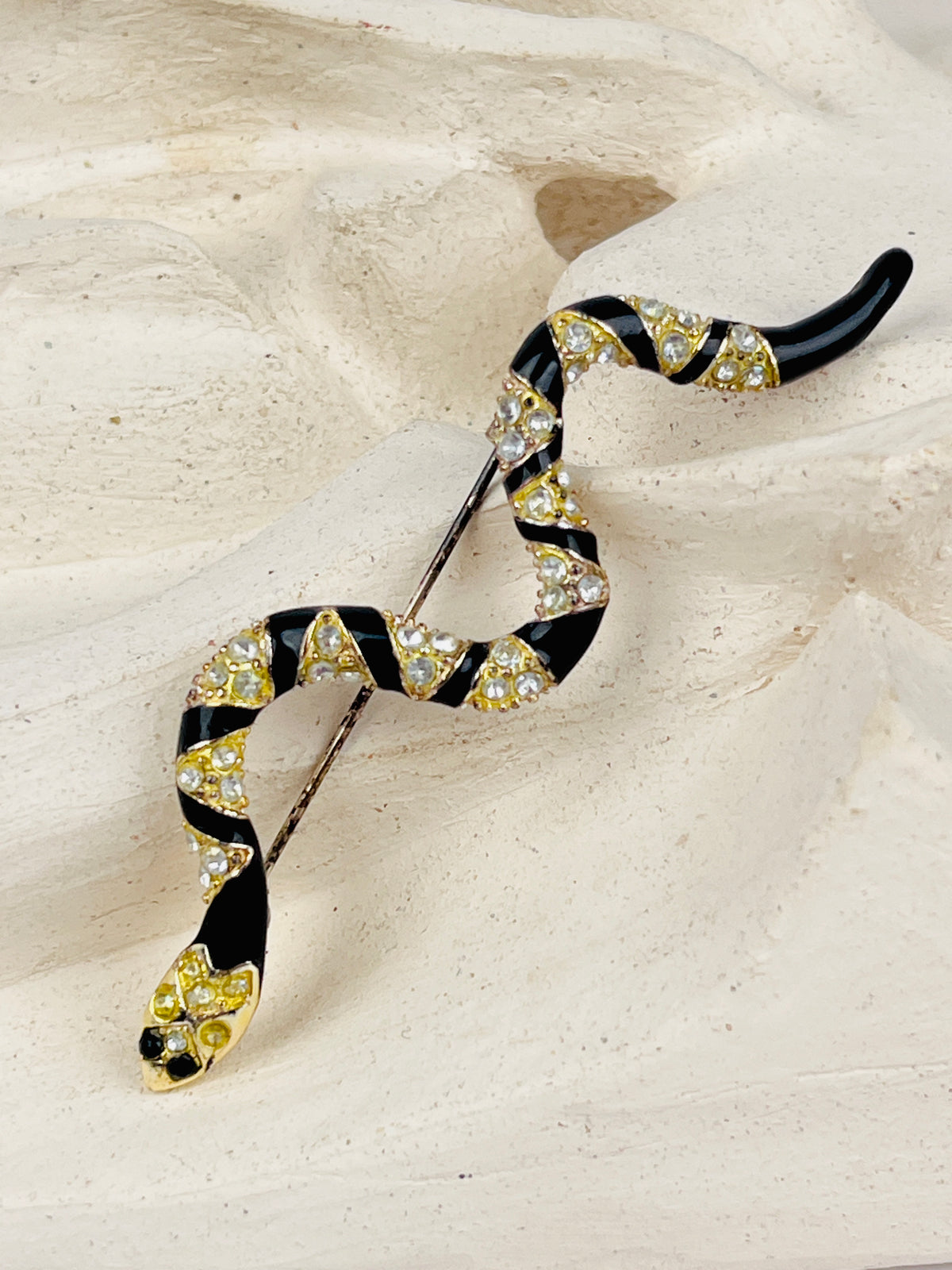 Vintage Rhinestone Snake Brooch