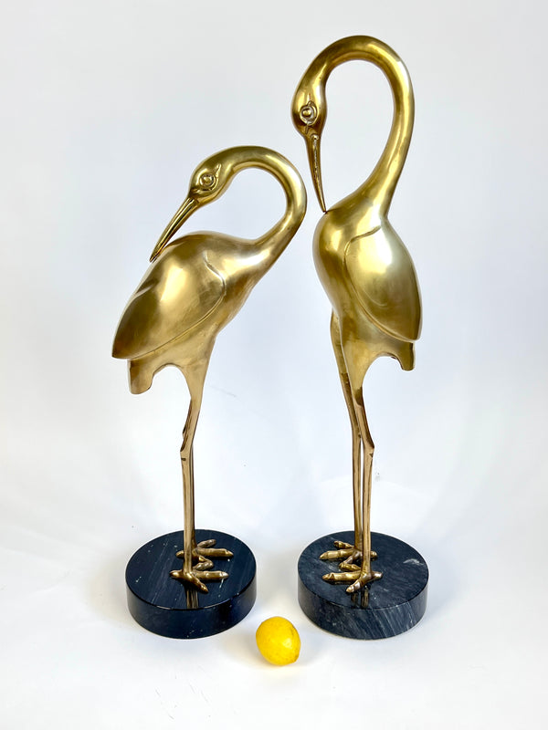 Pair of Bronze and Marble Bird Sculptures