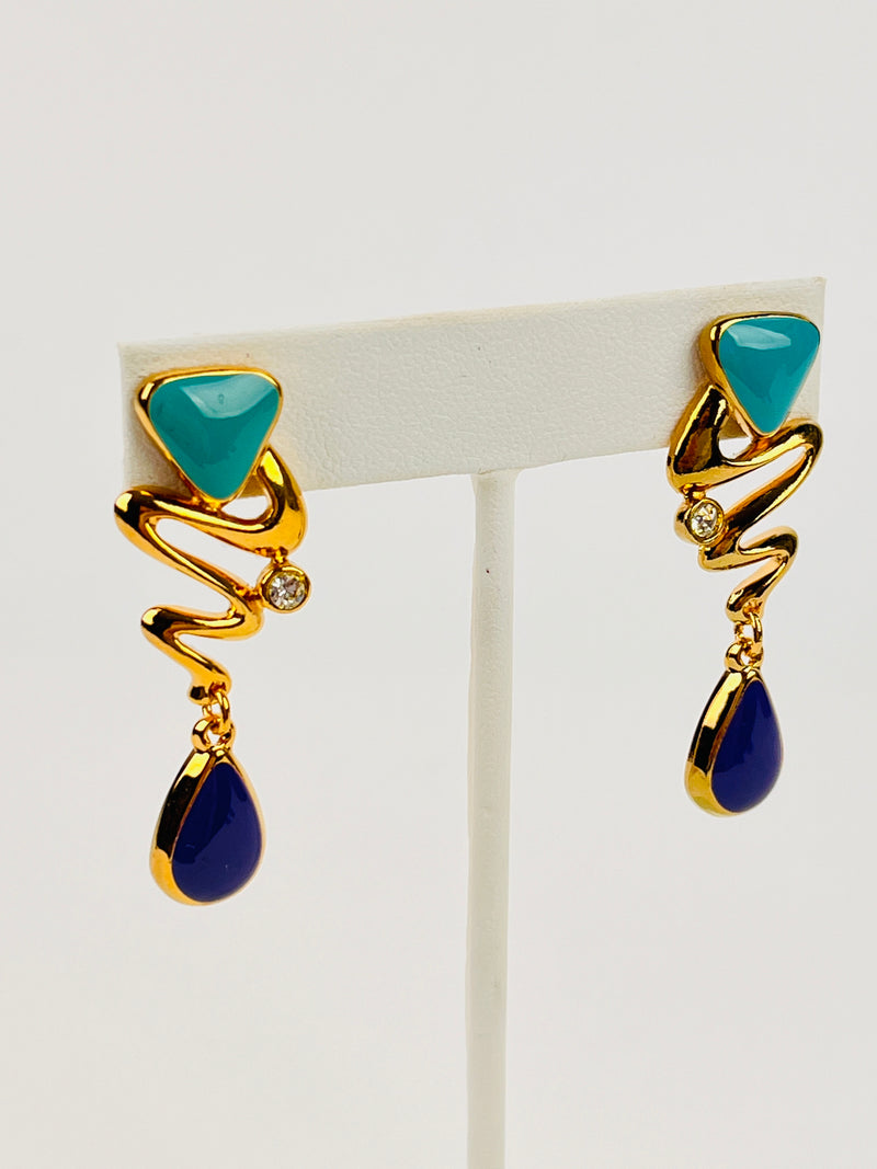 Vintage Gold Tone Enameled Earrings