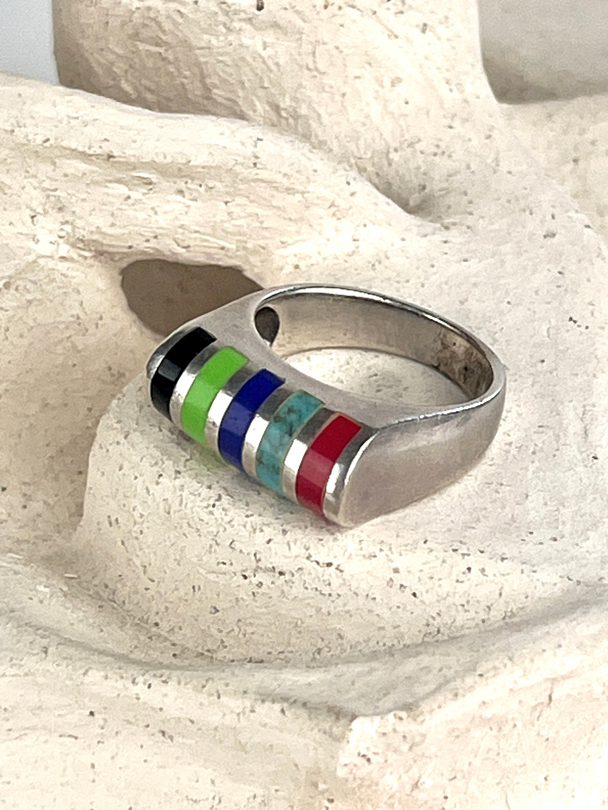 Vintage Sterling Multi-Stone Inlay Ring