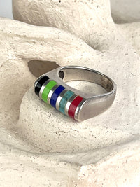 Vintage Sterling Multi-Stone Inlay Ring