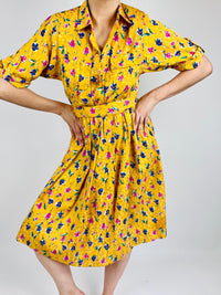 Vintage Yellow Floral Dress