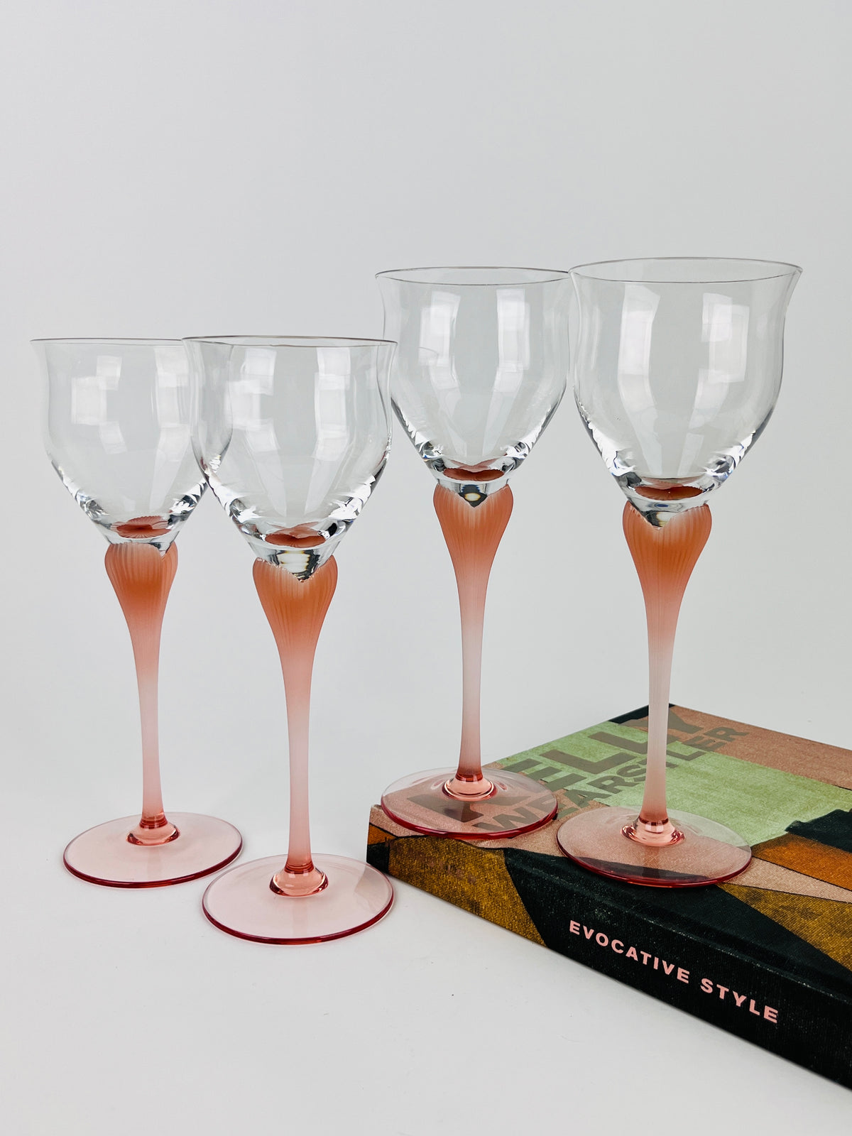 Vintage Pink-Stemmed Wine Glasses - 4pc